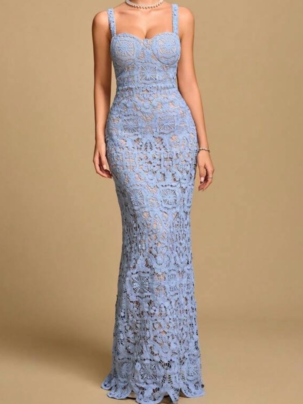 SHEIN Light Blue Lace Maxi Dress